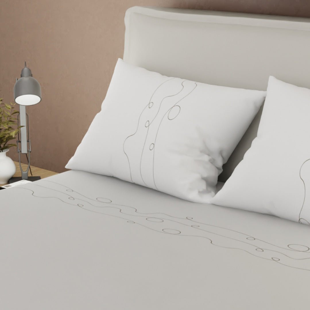 Juego de Sabanas Caricia Botánica Gris Para Cama Doble 140 X 190 Cm 250 Hilos de Hojas - SABANAS | Bylmo