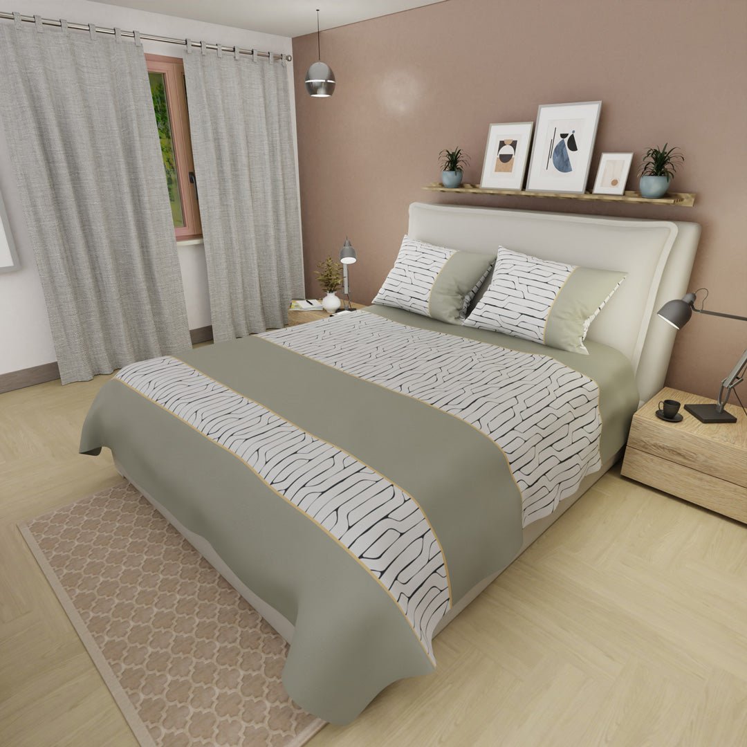 Juego de Sabanas Cauce de Líneas Gris y Blanco Para Cama Doble 140 X 190 Cm 250 Hilos de Lineas - SABANAS | Bylmo