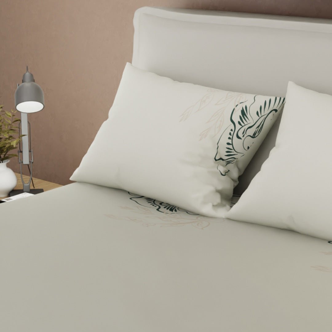 Juego de Sabanas Tranquilidad Floral Beige Para Cama Doble 140 X 190 Cm 250 Hilos de Flores - SABANAS | Bylmo