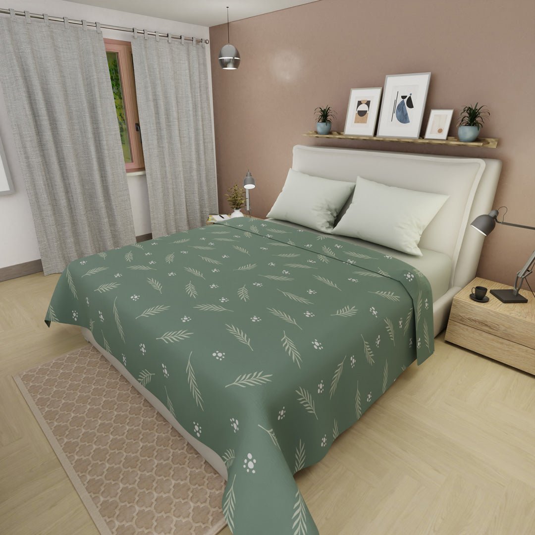 Juego de Sabanas Tendenza Verde Para Cama Doble 140 X 190 Cm de Hojas - SABANAS | Bylmo