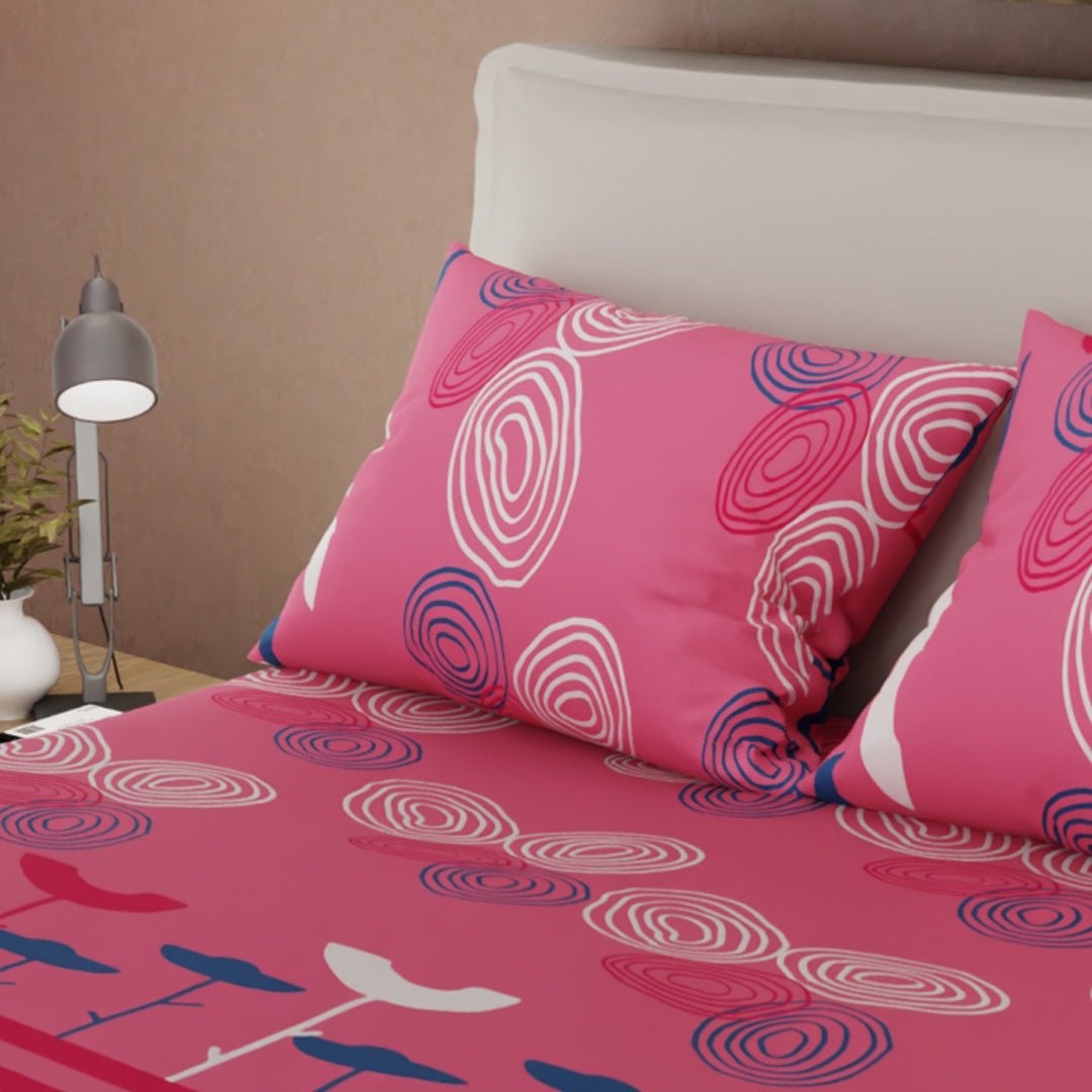 Juego de Sabanas Espiral de Sueños Fucsia Para Cama Queen 160 X 190 Cm de Circulos Y Flores - SABANAS | Bylmo