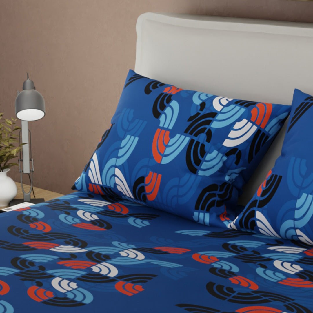 Juego de Sabanas Bosque Acuático Azul Para Cama Queen 160 X 190 Cm de Lineas Ondulantes - SABANAS | Bylmo