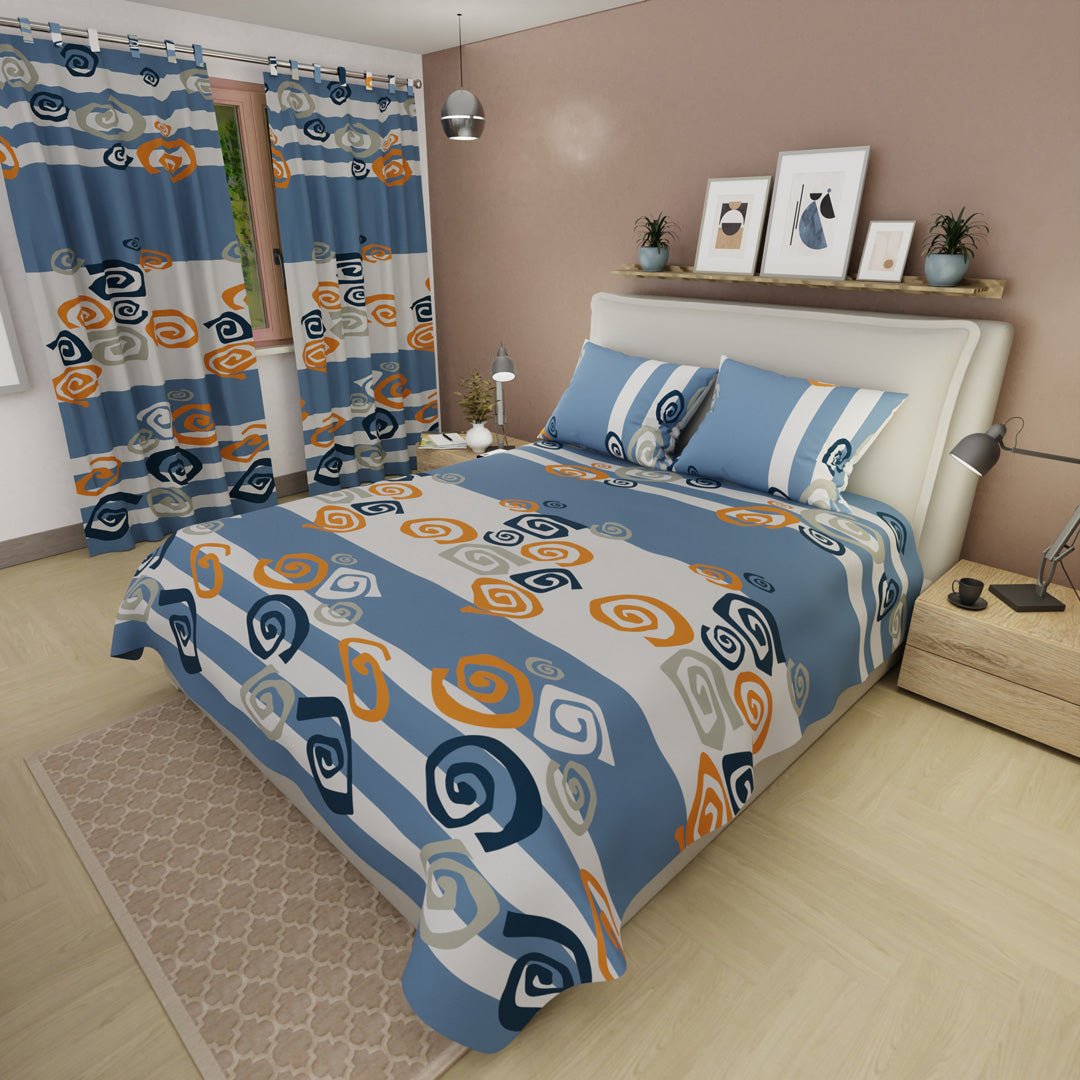 Juego de Sabanas Giros de Fantasía Azul Claro y Blanco Para Cama Sencilla 100 X 190 Cm de Espiral - SABANAS | Bylmo
