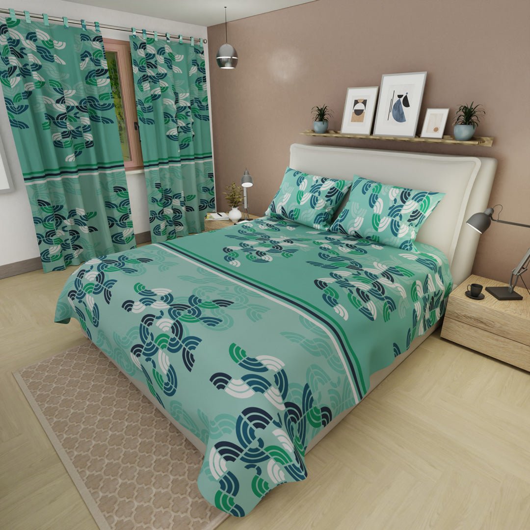 Juego de Sabanas Bosque Acuático Verde Para Cama Sencilla 100 X 190 Cm de Lineas Ondulantes - SABANAS | Bylmo