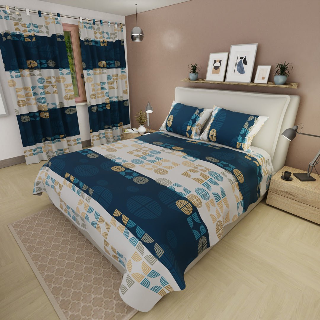 Juego de Sabanas Noche Geométrica Azul Oscuro y Blanco Para Cama Sencilla 100 X 190 Cm de Figuras Geometricas - SABANAS | Bylmo