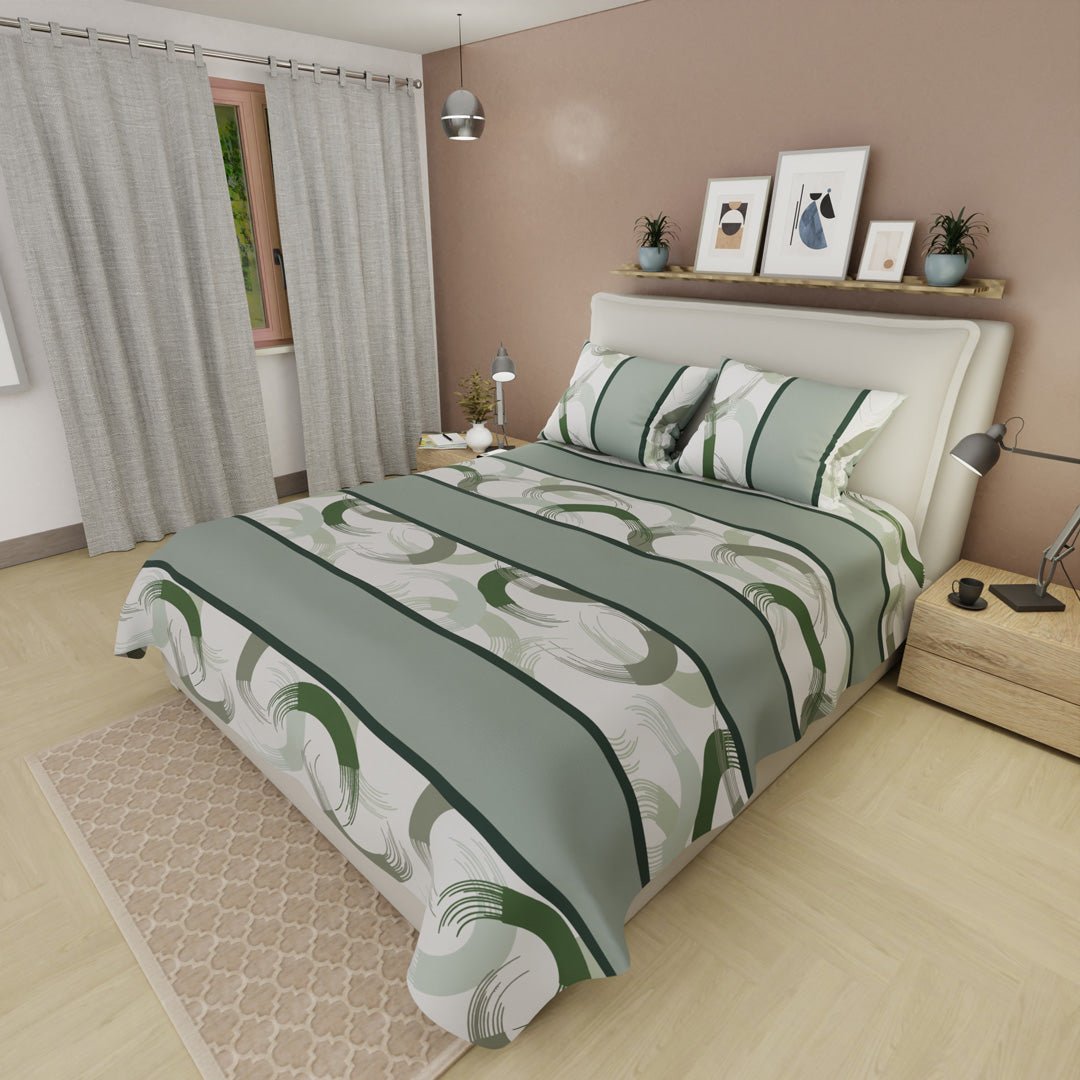 Juego de Sabanas Susurro Verde Para Cama Doble 140 X 190 Cm 180 Hilos de Circulos - SABANAS | Bylmo