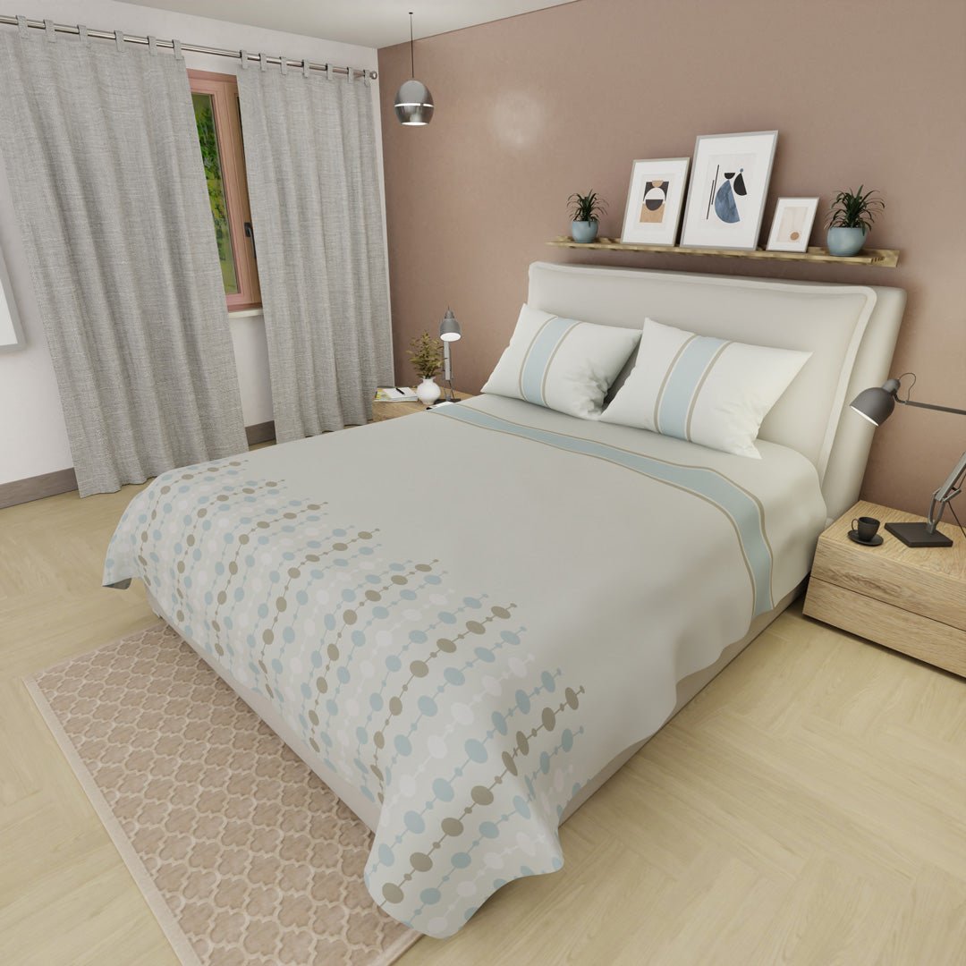 Juego de Sabanas Dulce Aurora Gris Para Cama Doble 140 X 190 Cm 180 Hilos de Lineas Y Puntos - SABANAS | Bylmo