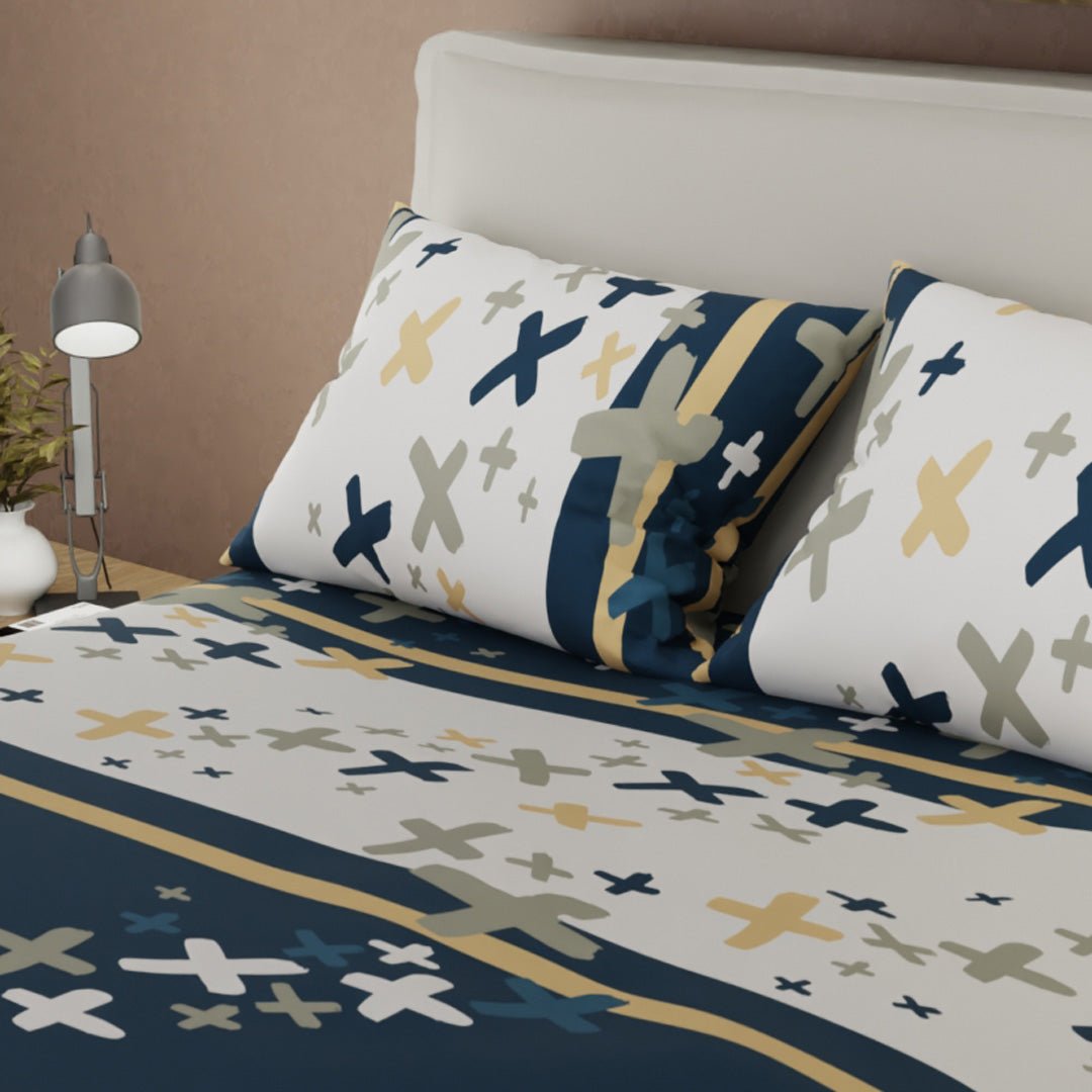 Juego de Sabanas Galaxy Azul y Blanco Para Cama Doble 140 X 190 Cm de Cruces - SABANAS | Bylmo