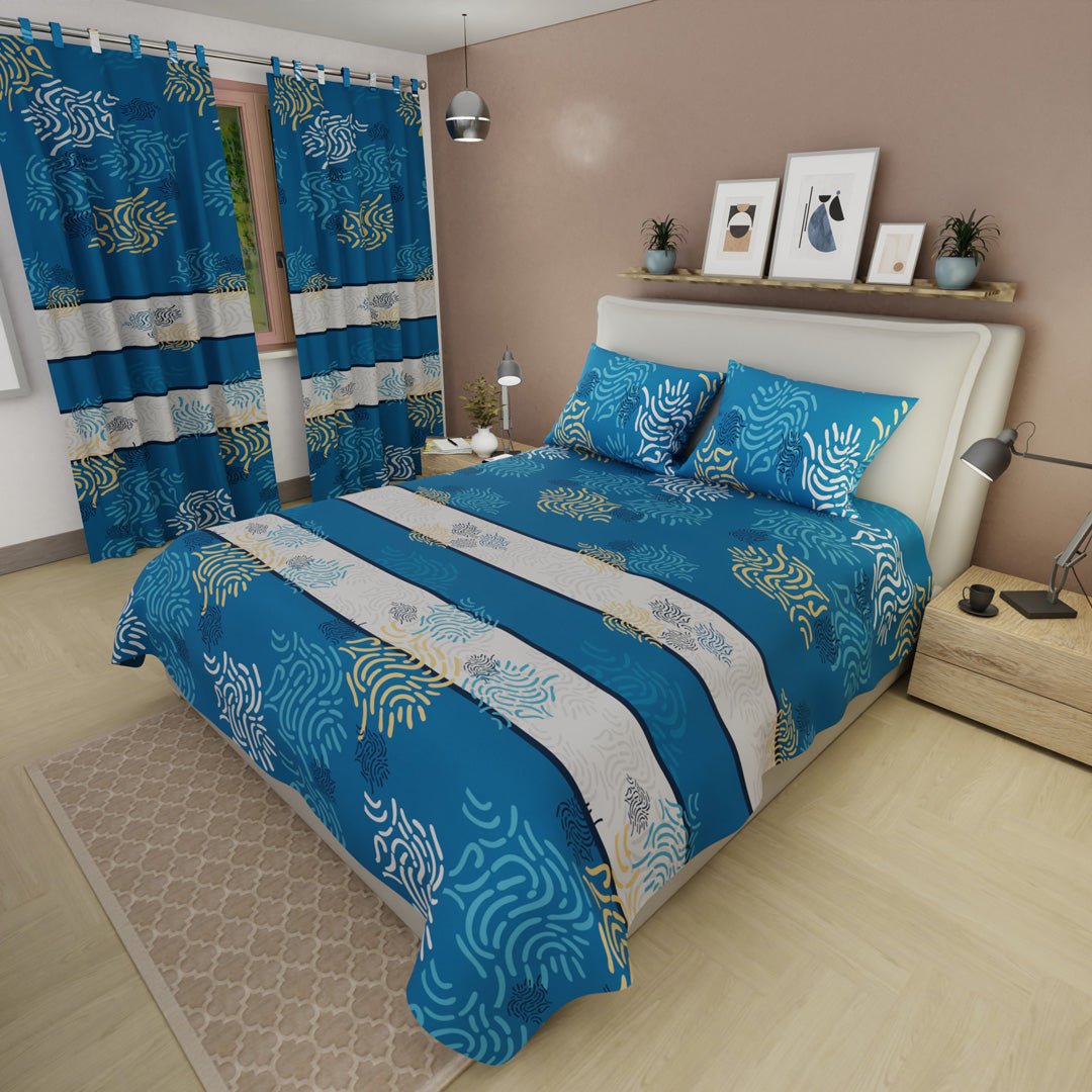 Juego de Sabanas Marea Azul Para Cama Doble 140 X 190 Cm de Lineas Ondulantes - SABANAS | Bylmo