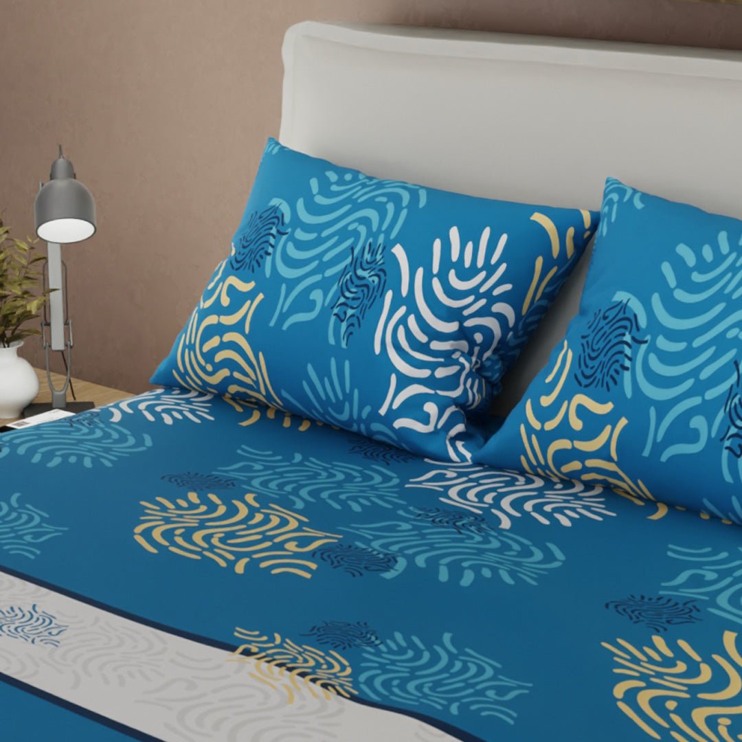 Juego de Sabanas Marea Azul Para Cama Doble 140 X 190 Cm de Lineas Ondulantes - SABANAS | Bylmo