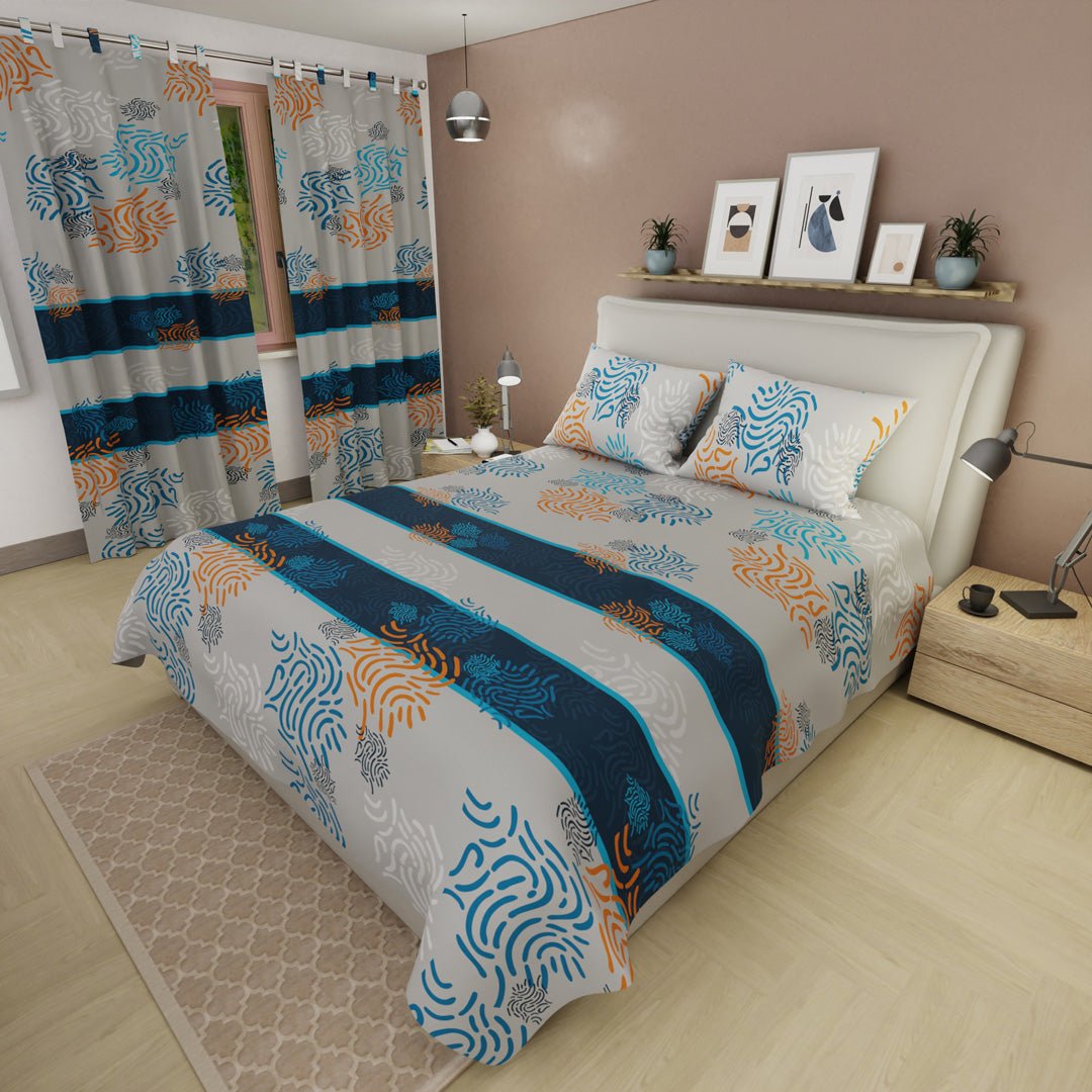 Juego de Sabanas Marea Serena Gris y Azul Oscuro Para Cama Doble 140 X 190 Cm de Lineas Ondulantes - SABANAS | Bylmo