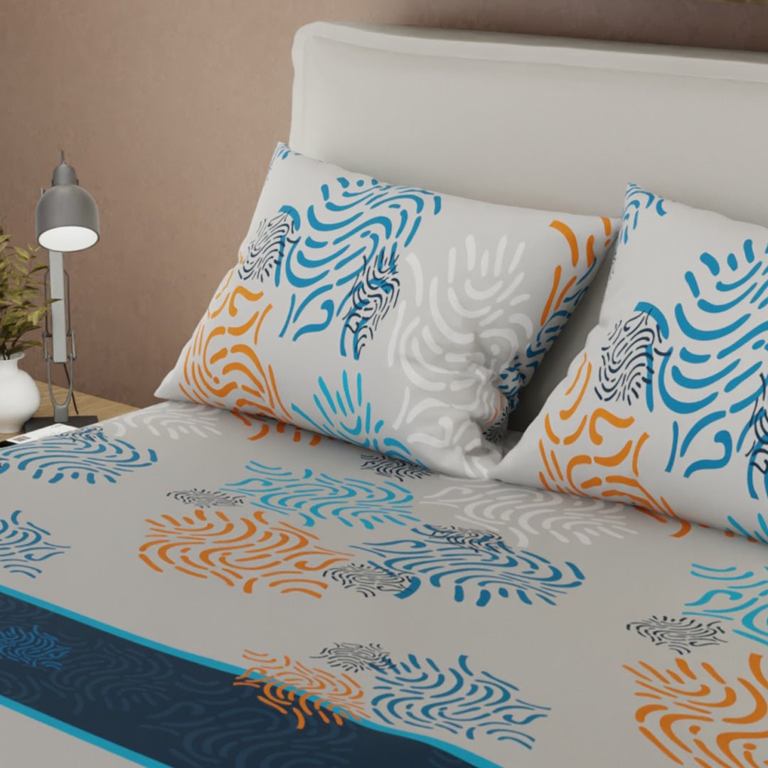 Juego de Sabanas Marea Serena Gris y Azul Oscuro Para Cama Doble 140 X 190 Cm de Lineas Ondulantes - SABANAS | Bylmo