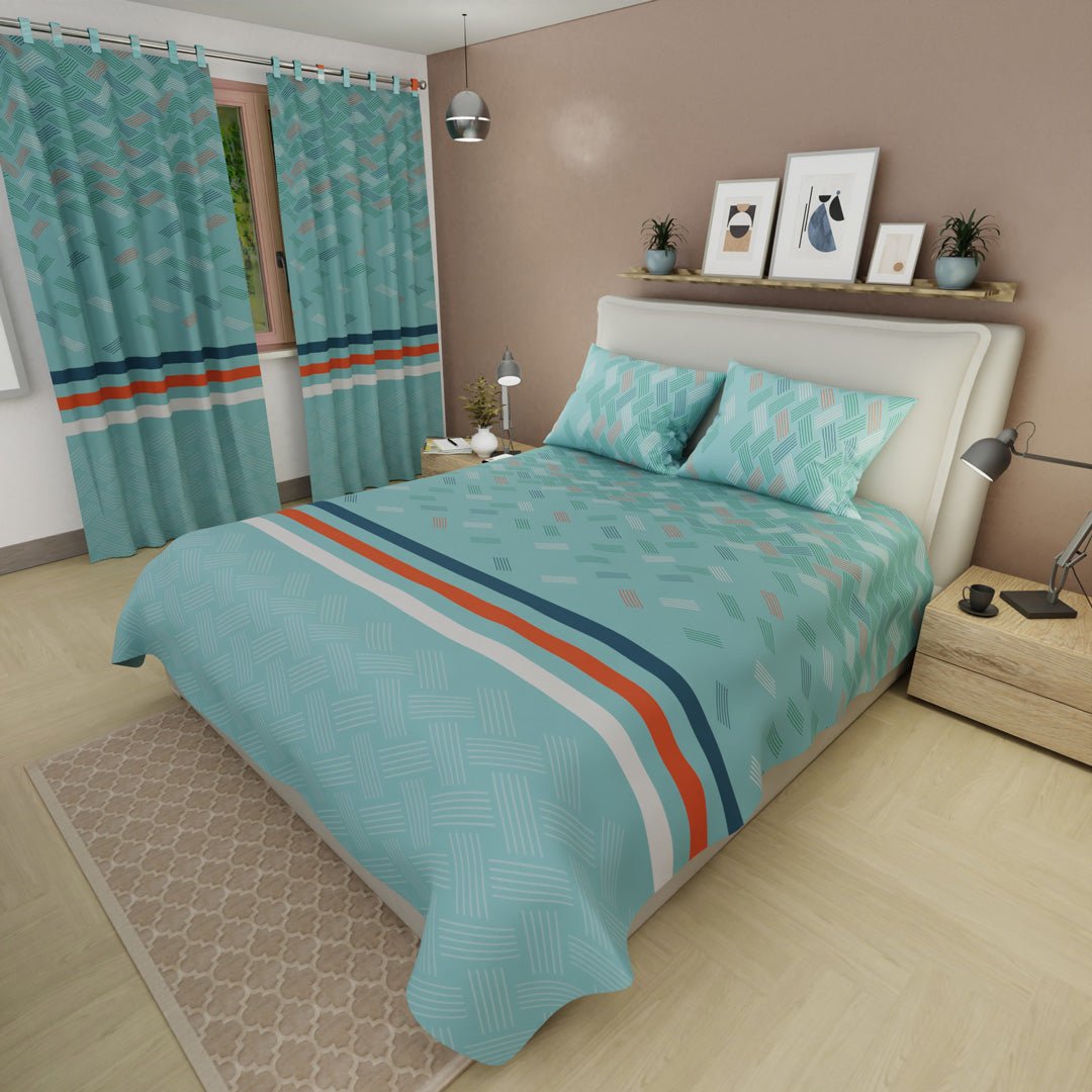 Juego de Sabanas Olas Urbanas Azul Para Cama Doble 140 X 190 Cm de Cuadrados Con Lineas - SABANAS | Bylmo