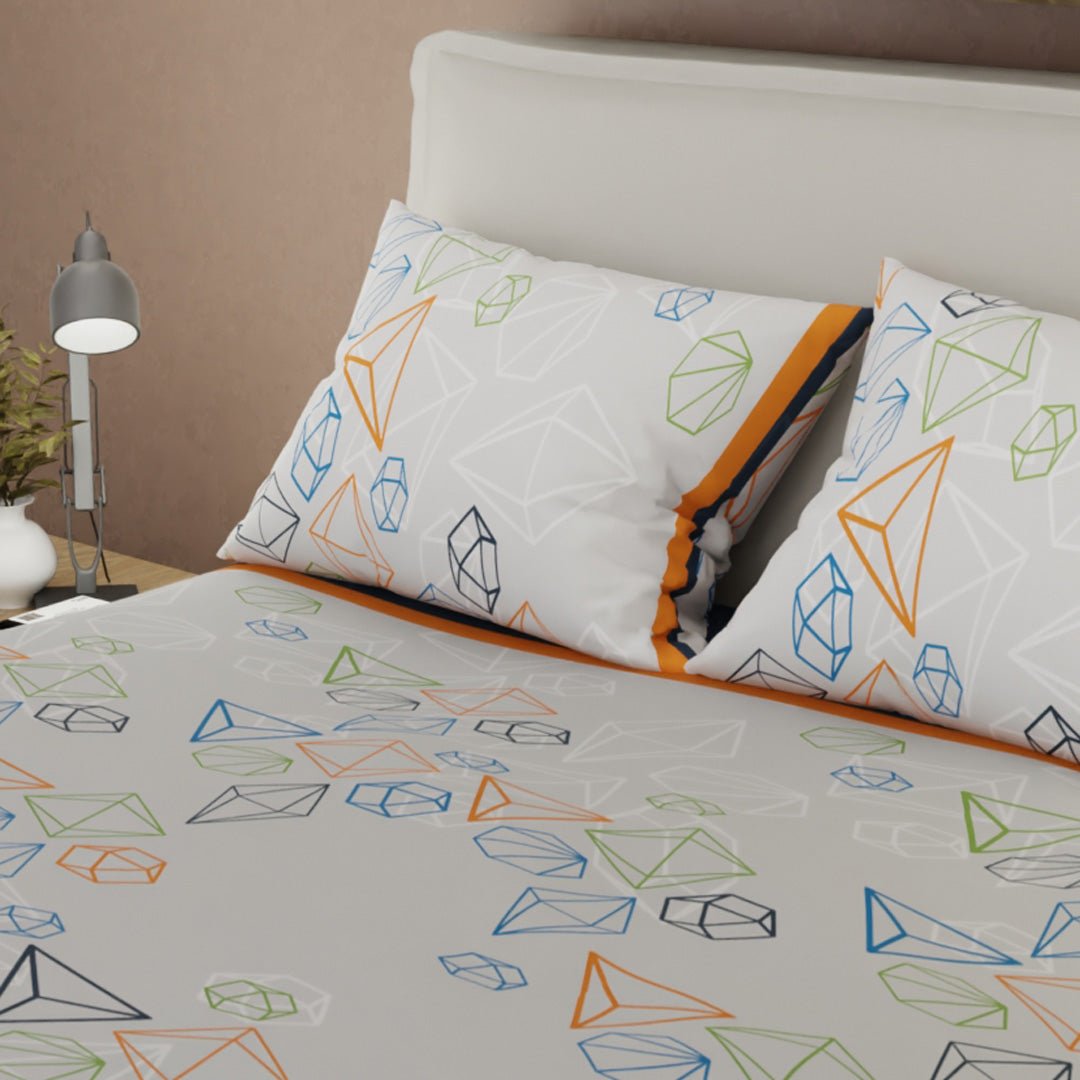 Juego de Sabanas Primavera Geo Azul y Gris Para Cama Doble 140 X 190 Cm de Figuras Geometricas - SABANAS | Bylmo