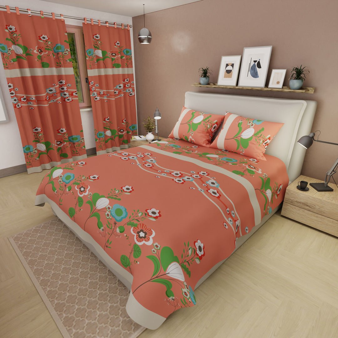 Juego de Sabanas Floralia Salmón Para Cama Doble 140 X 190 Cm de Flores - SABANAS | Bylmo