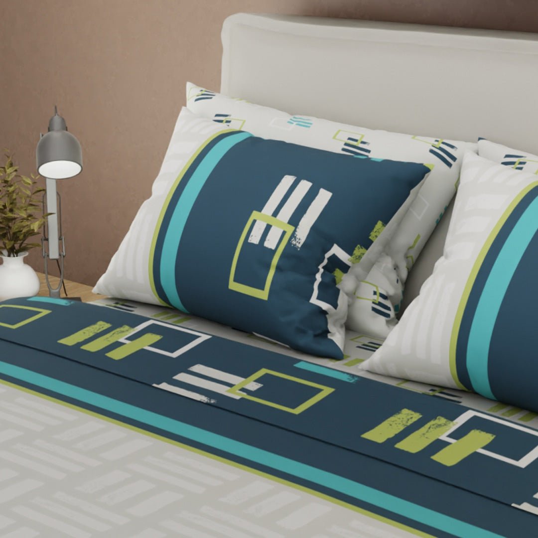 Juego de Sabanas Style 4 Gris y Azul Oscuro Para Cama Semidoble 120 X 190 Cm de Cuadrados - SABANAS | Bylmo