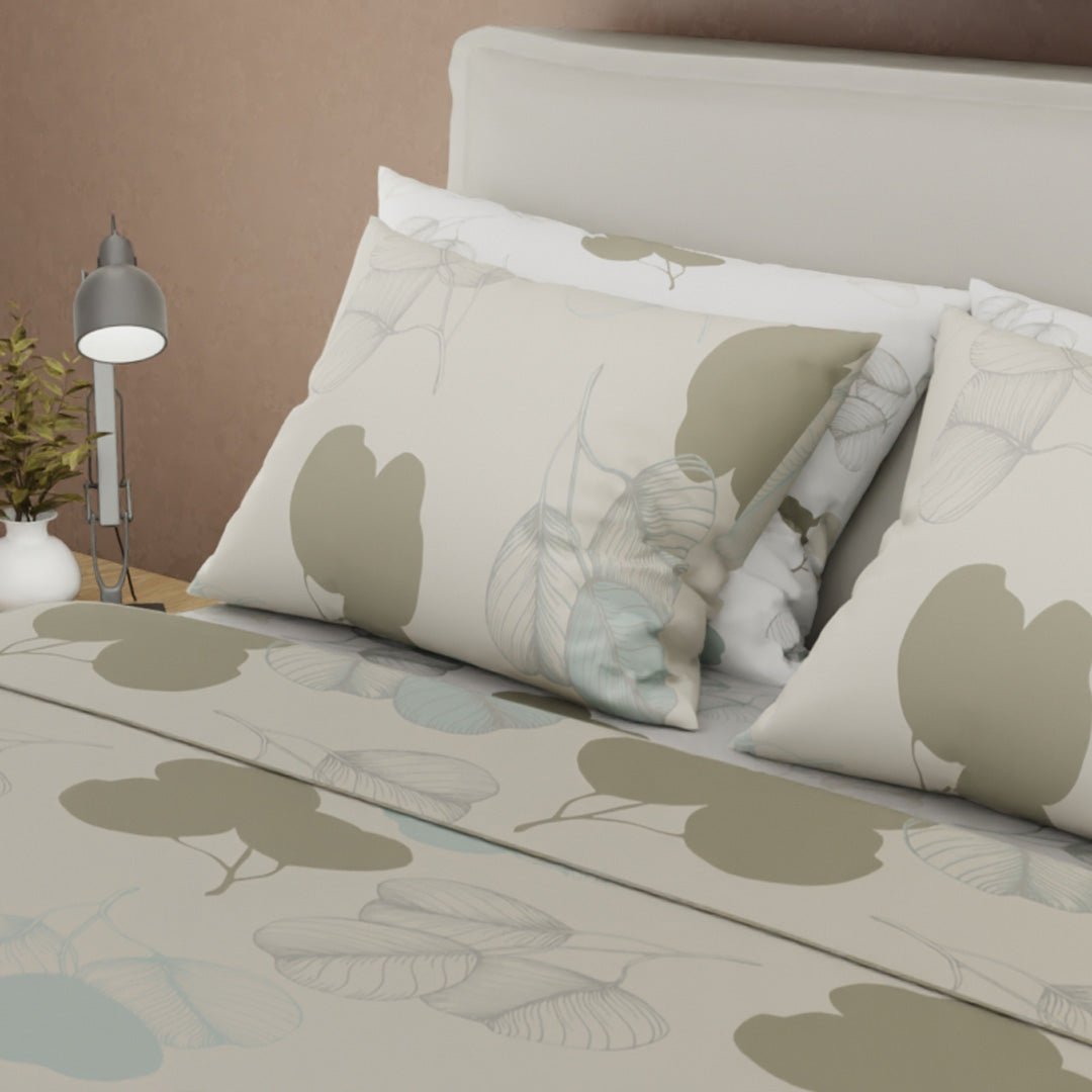 Juego de Sabanas Style 4 Beige Para Cama Semidoble 120 X 190 Cm de Hojas - SABANAS | Bylmo