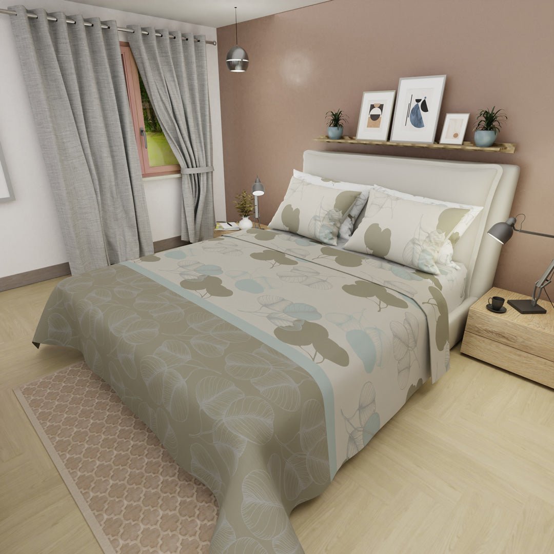 Juego de Sabanas Style 4 Beige Claro Para Cama King 200 X 200 Cm de Hojas - SABANAS | Bylmo