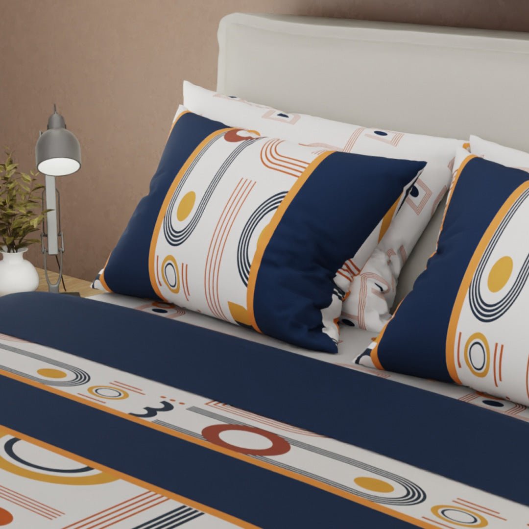 Juego de Sabanas Style 4 Azul Oscuro y Blanco Para Cama King 200 X 200 Cm de Circulos Y Lineas - SABANAS | Bylmo