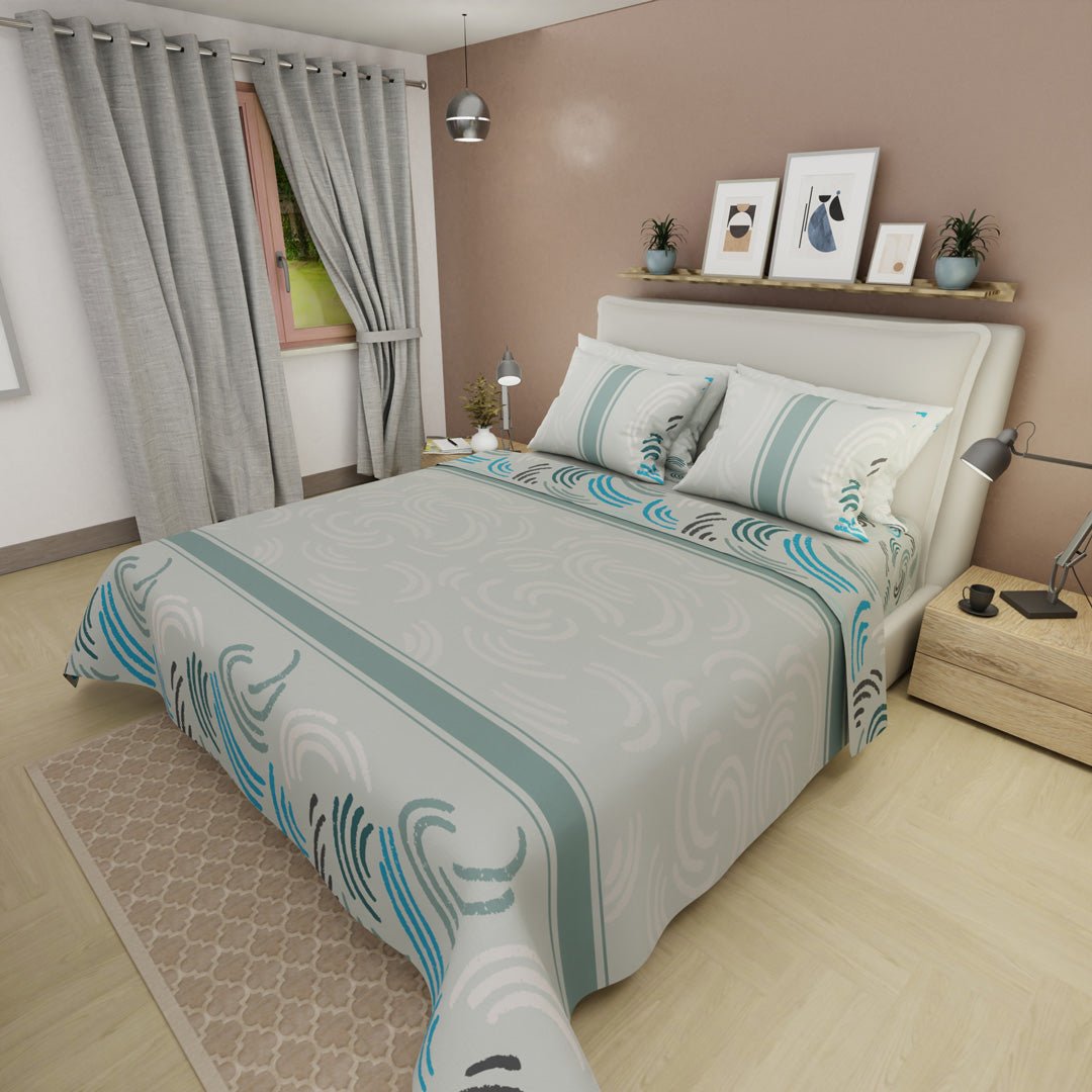 Juego de Sabanas Style 4 Gris Para Cama King 200 X 200 Cm de Lineas Ondulantes - SABANAS | Bylmo