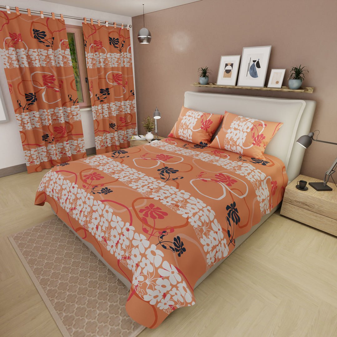 Juego de Sabanas Petalia Naranja Para Cama Doble 140 X 190 Cm de Flores - SABANAS | Bylmo