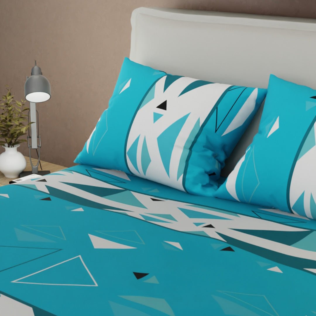 Juego de Sabanas Pulse Azul y Blanco Para Cama Doble 140 X 190 Cm de Triangulos - SABANAS | Bylmo