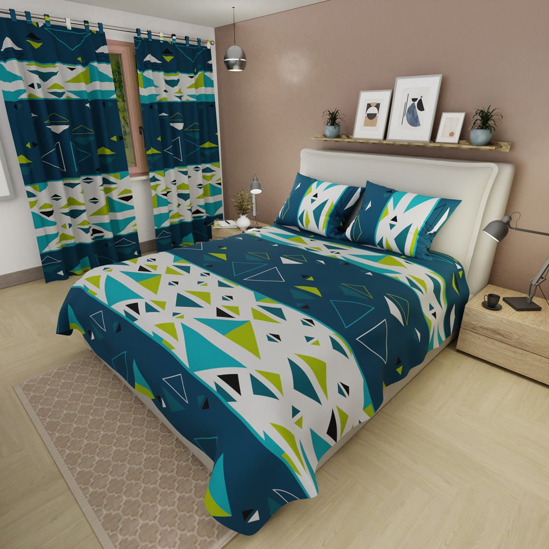 Juego de Sabanas Pulse Azul Oscuro y Blanco Para Cama Doble 140 X 190 Cm de Triangulos - SABANAS | Bylmo