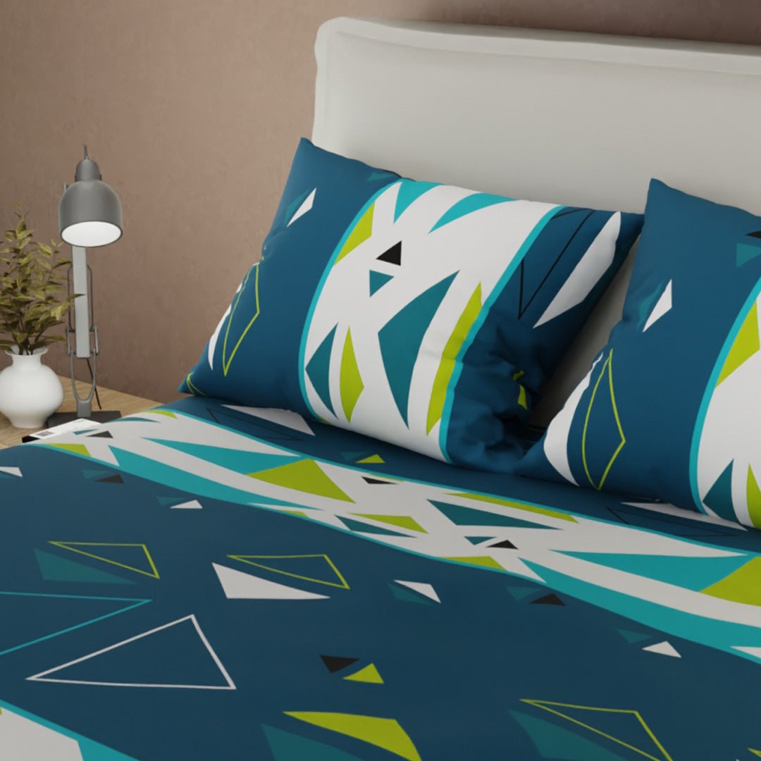 Juego de Sabanas Pulse Azul Oscuro y Blanco Para Cama Doble 140 X 190 Cm de Triangulos - SABANAS | Bylmo