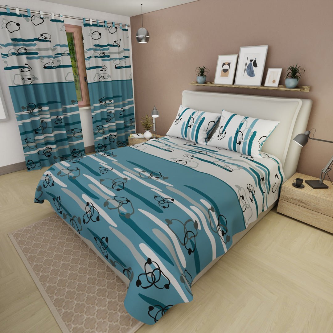 Juego de Sabanas Líneas de Océano Azul y Blanco Para Cama Sencilla 100 X 190 Cm de Circulos Entrelazados - SABANAS | Bylmo