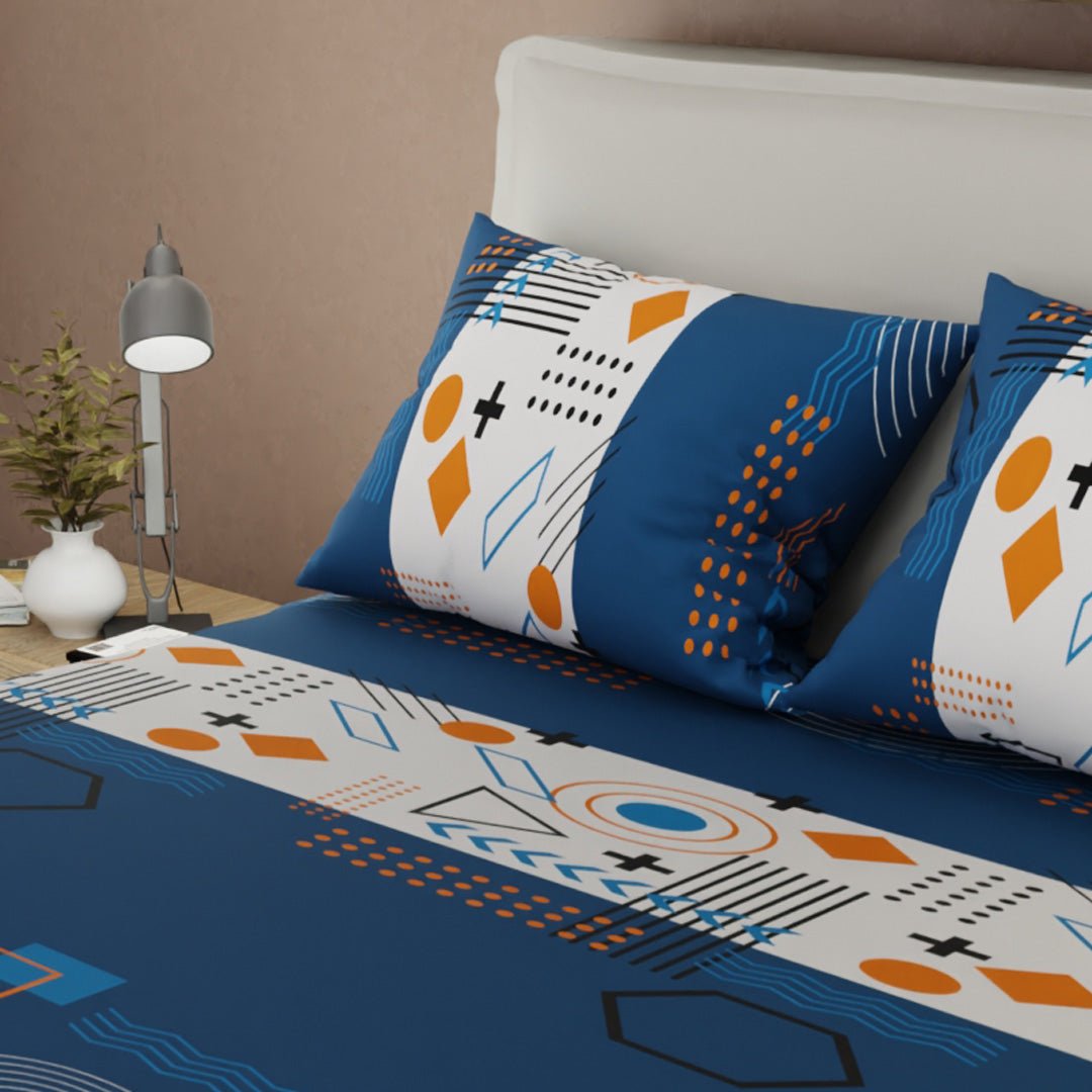 Sábana Ajustable Sueños Fusión Moderna Azul Oscuro y Blanco para Cama Queen 160 X 190 Cm Figuras - SABANAS | Bylmo
