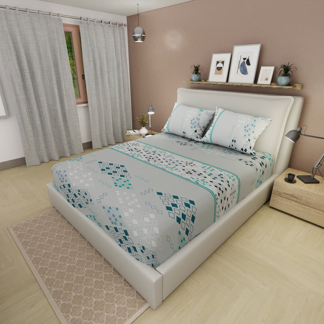 Sábana Ajustable Prisma Gris y Blanco para Cama Queen 160 X 190 Cm Rombos - SABANAS | Bylmo