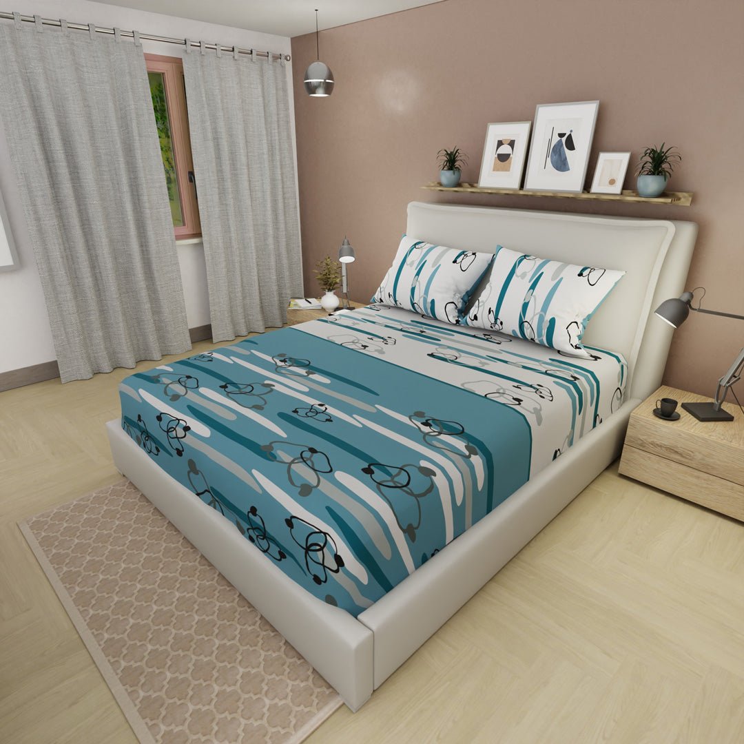 Sábana Ajustable Líneas de Océanos Azul y Blanco para Cama Queen 160 X 190 Cm Lineas Y Circulos - SABANAS | Bylmo