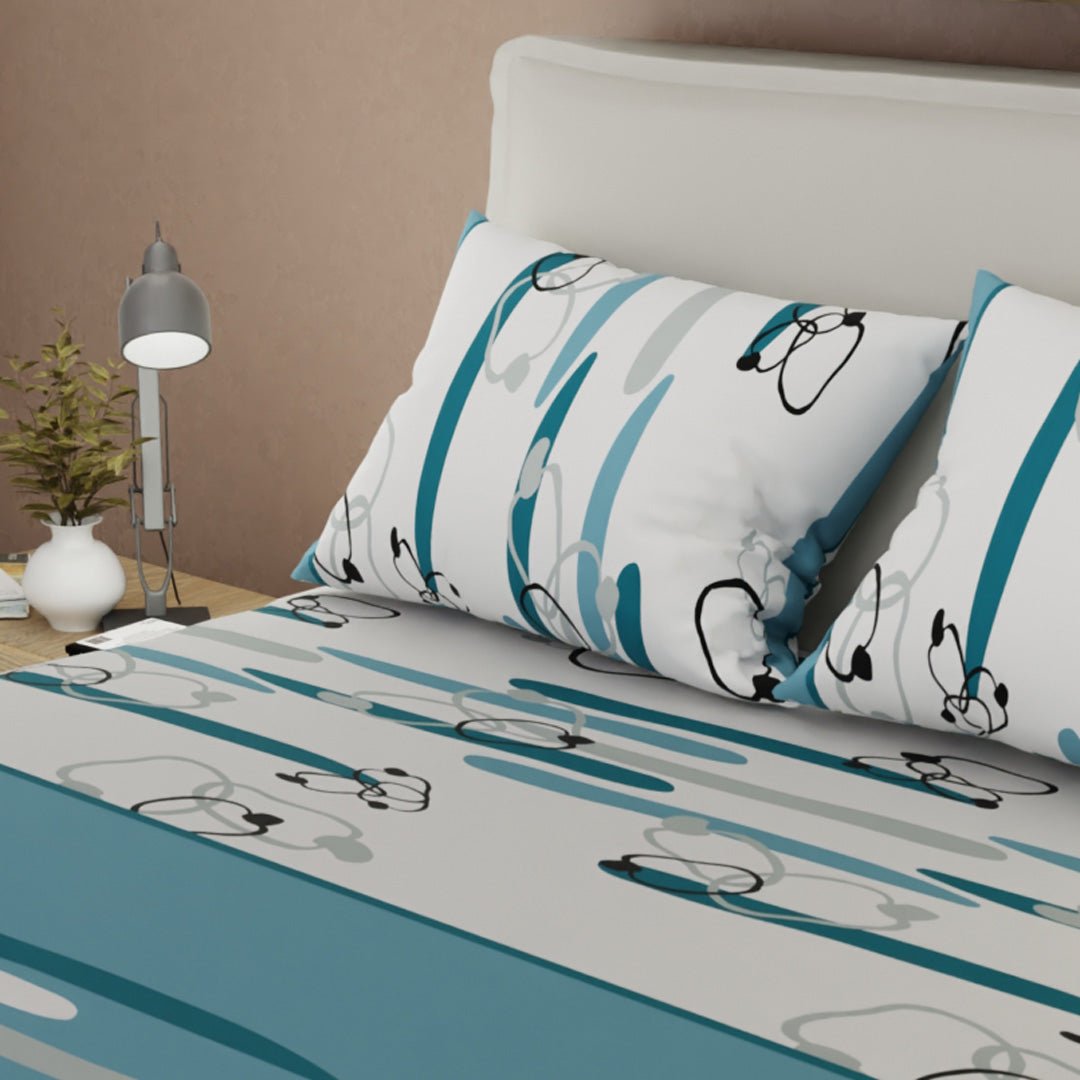 Sábana Ajustable Líneas de Océanos Azul y Blanco para Cama Queen 160 X 190 Cm Lineas Y Circulos - SABANAS | Bylmo