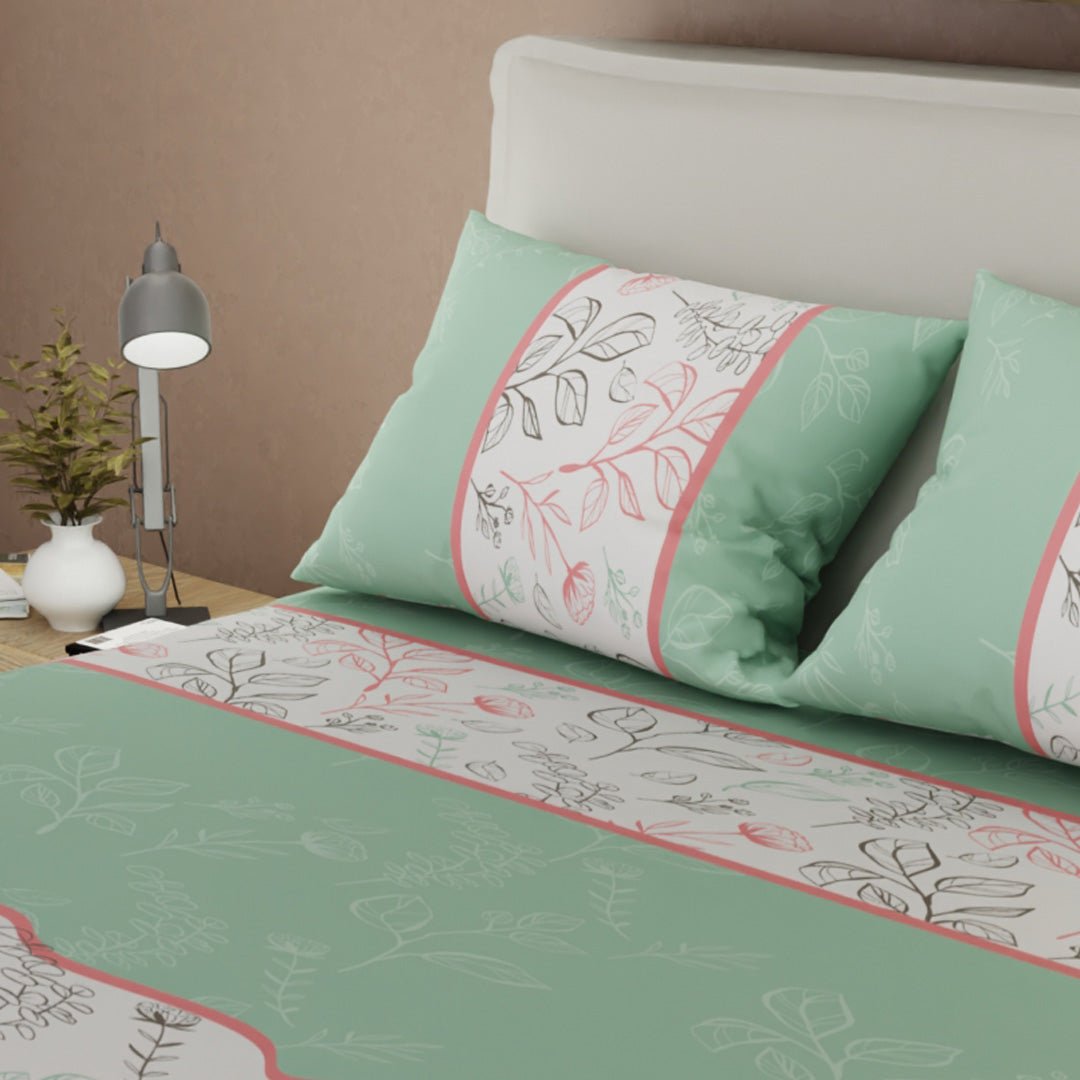 Sábana Ajustable Sueños Botánicos Blanco y Verde para Cama Sencilla 100 X 190 Cm Hojas Y Flores - SABANAS | Bylmo