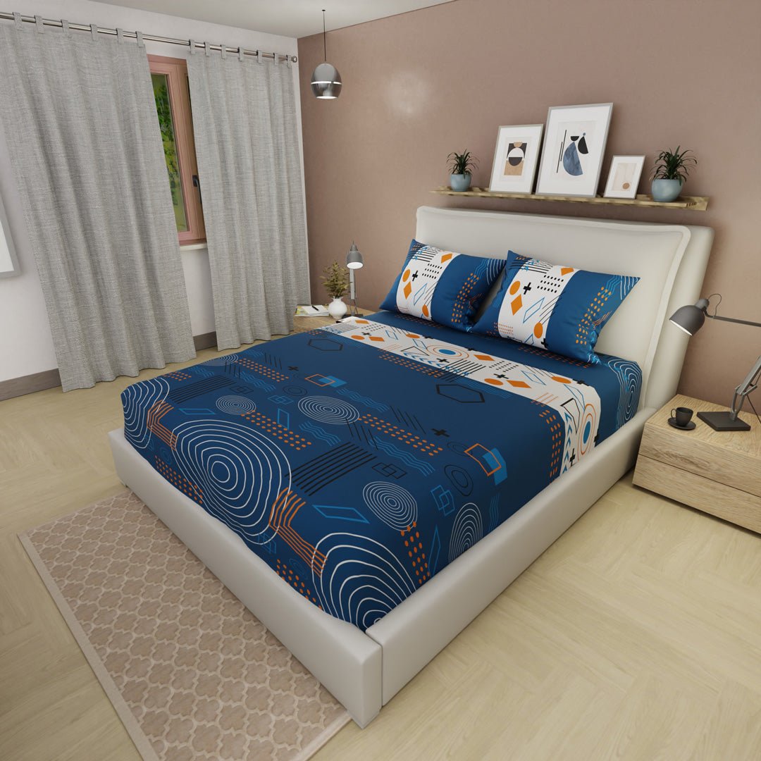 Sábana Ajustable Sueños Fusión Moderna Azul Oscuro y Blanco para Cama Sencilla 100 X 190 Cm Figuras - SABANAS | Bylmo