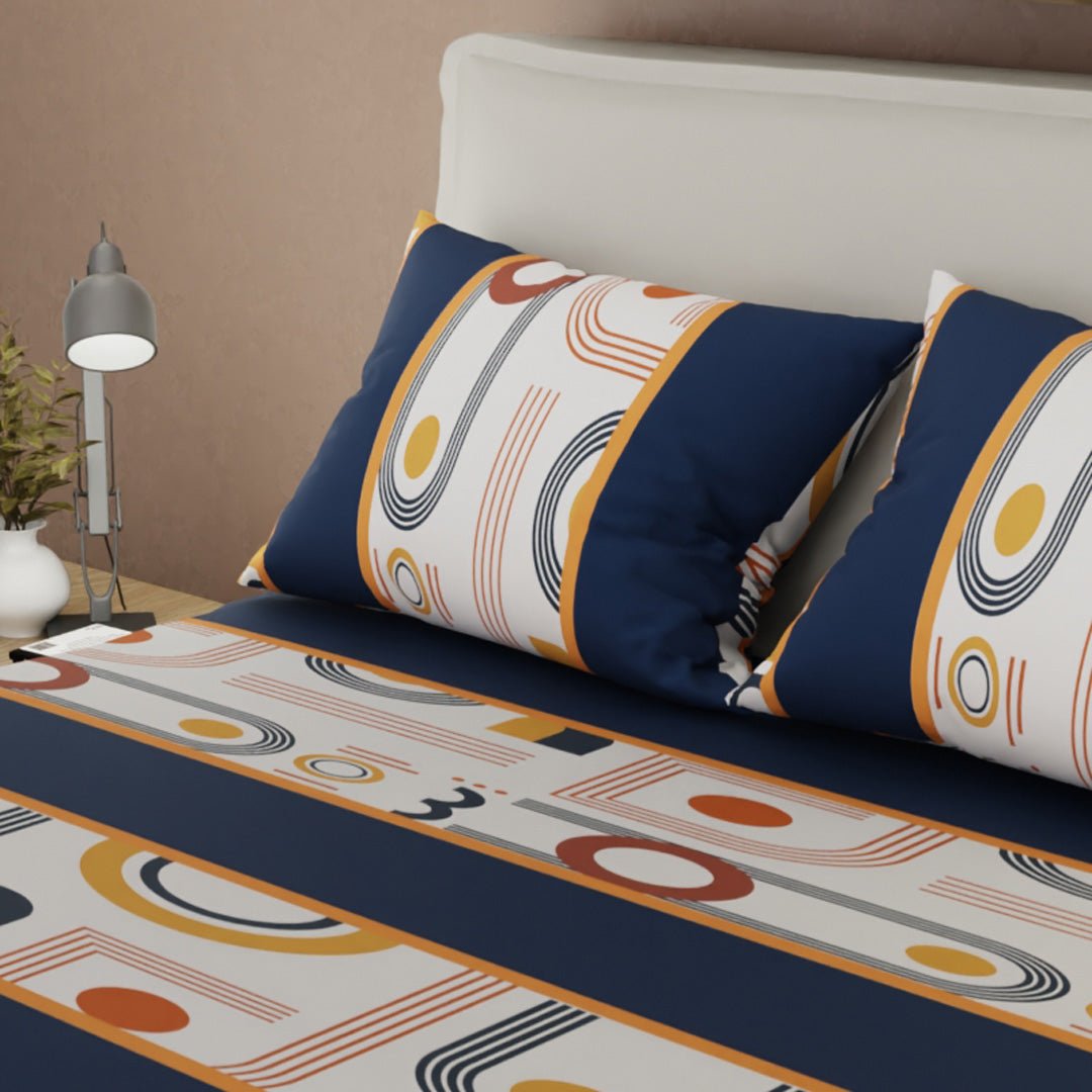 Semijuego de Sábanas Style Órbita Azul Oscuro y Blanco para Cama Doble 140 X 190 Cm Figuras - SABANAS | Bylmo