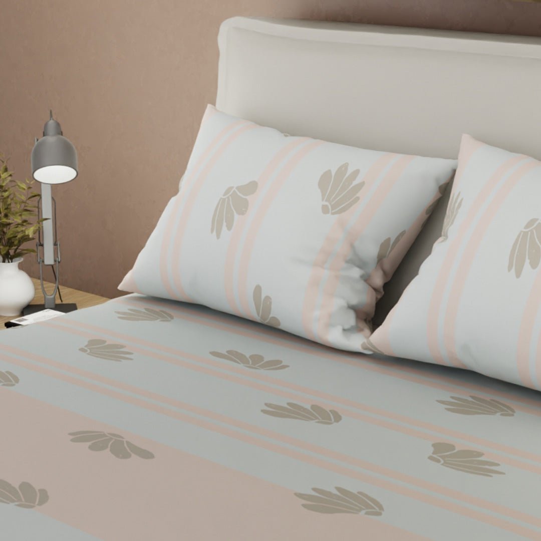 Semijuego de Sábanas Style Encanto de Hojas Azul Grisaceo y Beige para Cama Doble 140 X 190 Cm Hojas - SABANAS | Bylmo