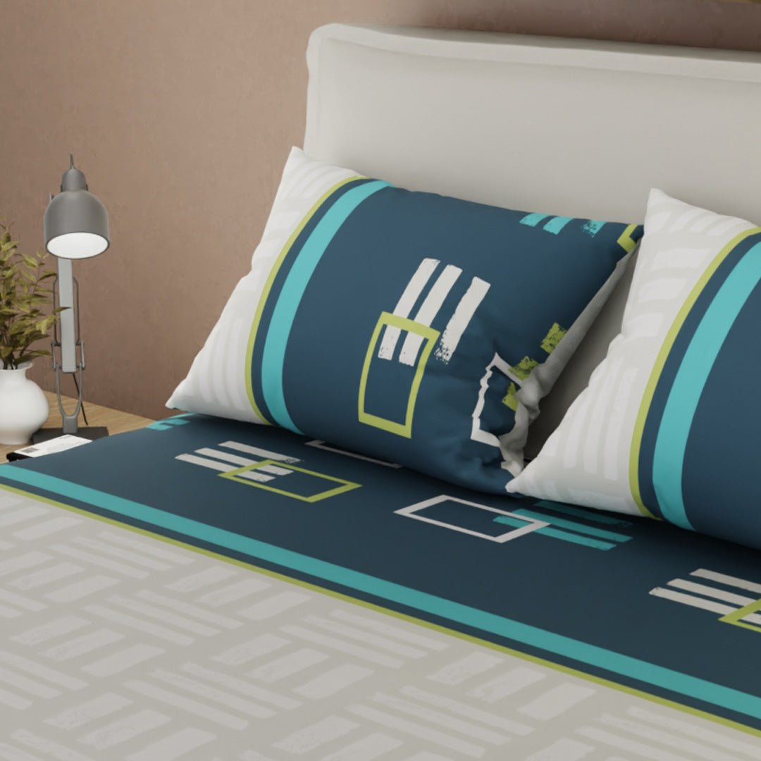 Semijuego de Sábanas Style Ritmo Metropolitano Gris y Azul Oscuro para Cama Doble 140 X 190 Cm Cuadrados Con Lineas - SABANAS | Bylmo