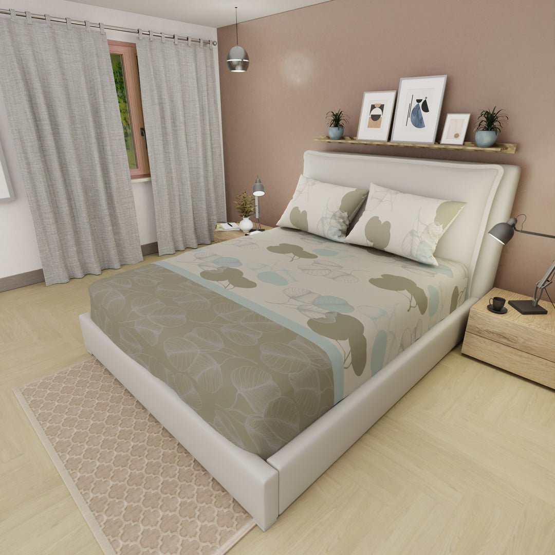 Semijuego de Sábanas Style Bosque Sereno Beige Claro y Beige para Cama Queen 160 X 190 Cm Hojas - SABANAS | Bylmo
