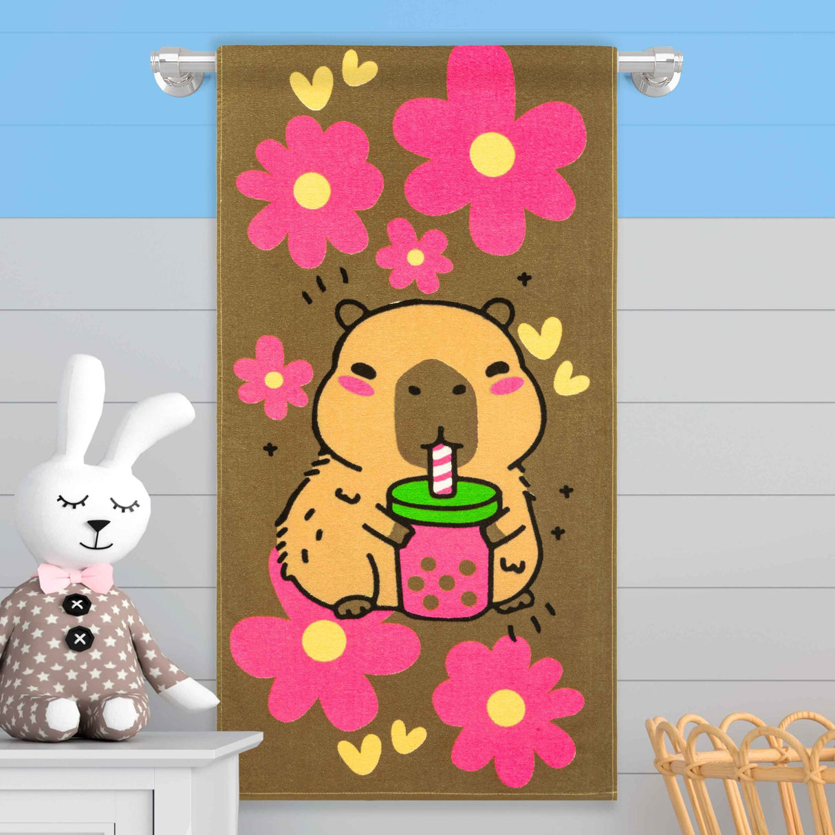 Toalla Infantil Café y Rosado 60x120cm de Capibara Extrasuave - TOALLAS | Bylmo