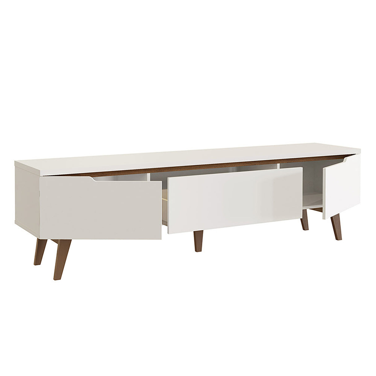 Rack de TV Doha Blanco y Marrón 180x50cm para TV Hasta 80" Pulgadas con Un cajón y Dos Compartimientos - MUEBLES DE TV | Bylmo