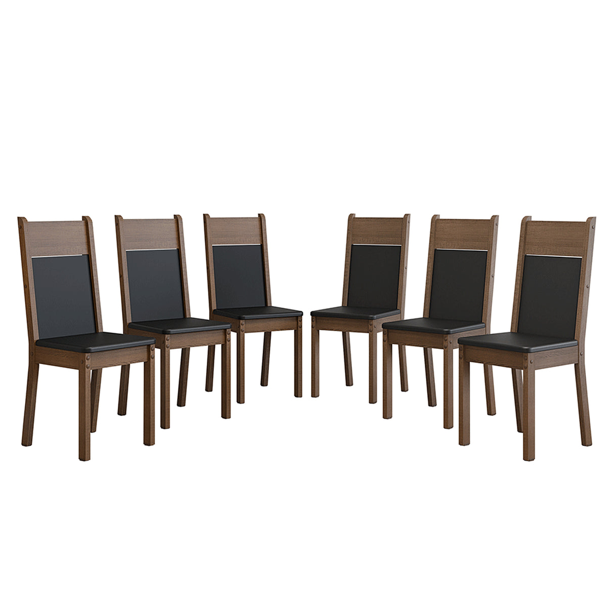 Kit x 6 Sillas para Comedor Negro y Marrón 40x98cm de Asiento Cuadrado con Espaldar - SILLAS Y BUTACOS | Bylmo
