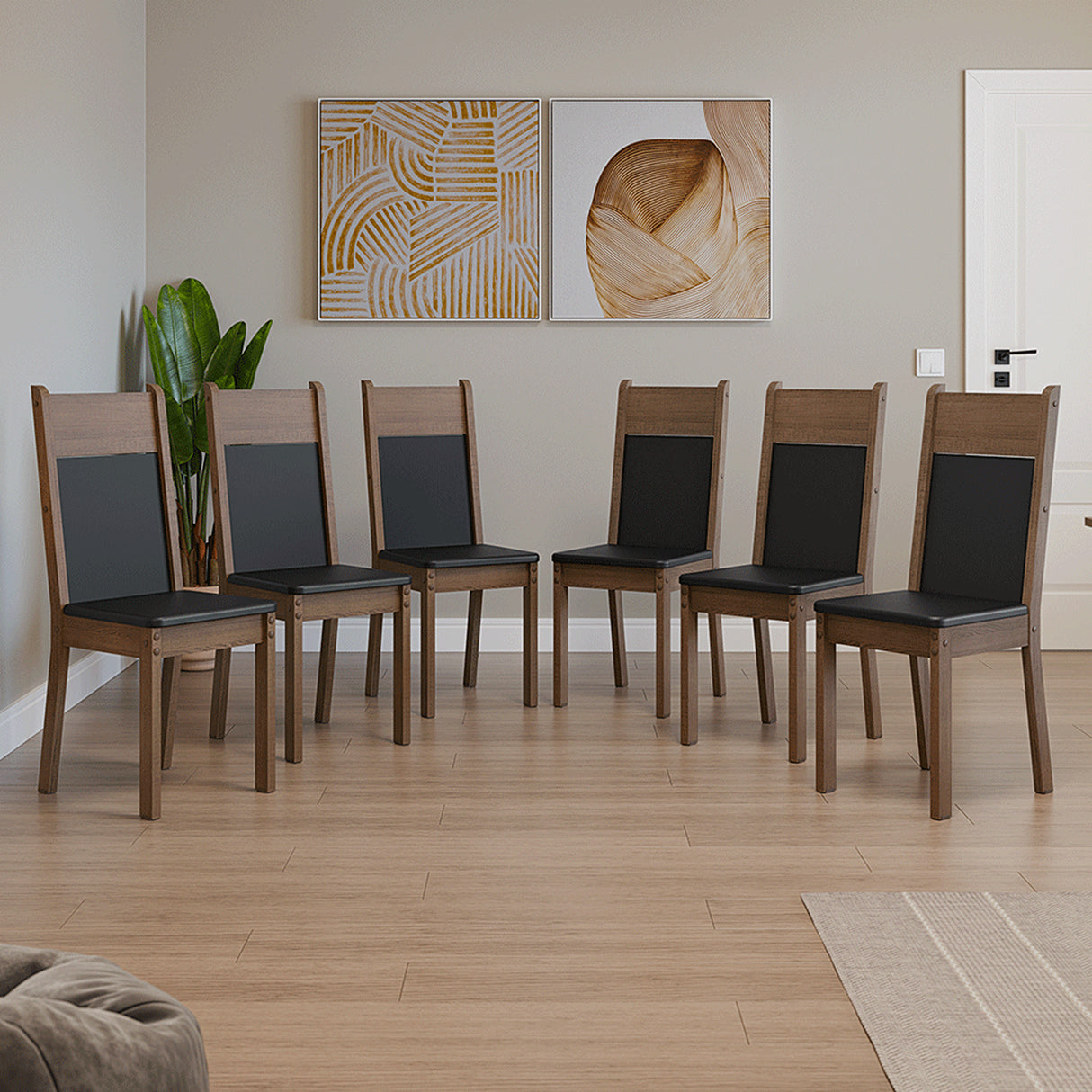 Kit x 6 Sillas para Comedor Negro y Marrón 40x98cm de Asiento Cuadrado con Espaldar - SILLAS Y BUTACOS | Bylmo