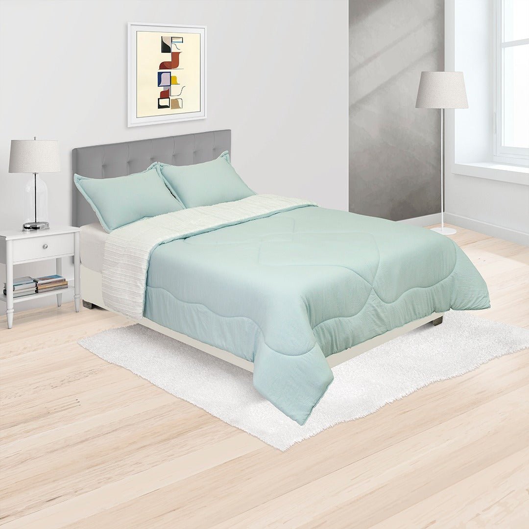 Cubrelecho Acolchado Gles Blanco y Azul para Cama Doble 140 X 190 Cm Fondo Entero - TENDIDOS Y CUBRELECHOS | Bylmo