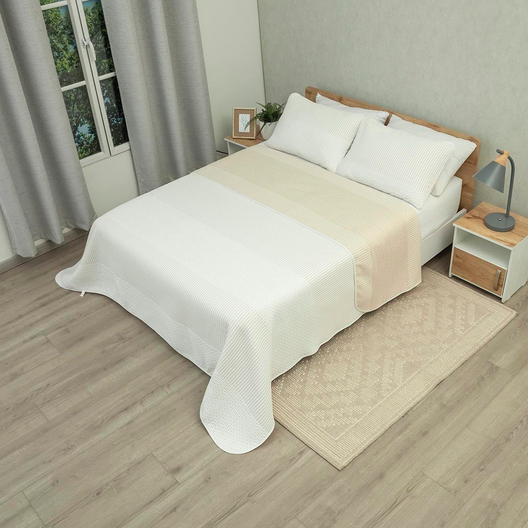 Cubrelecho Doble Faz Trama Arena y Blanco para Cama King 200 X 200 Cm Prensado Fondo Entero - TENDIDOS Y CUBRELECHOS | Bylmo