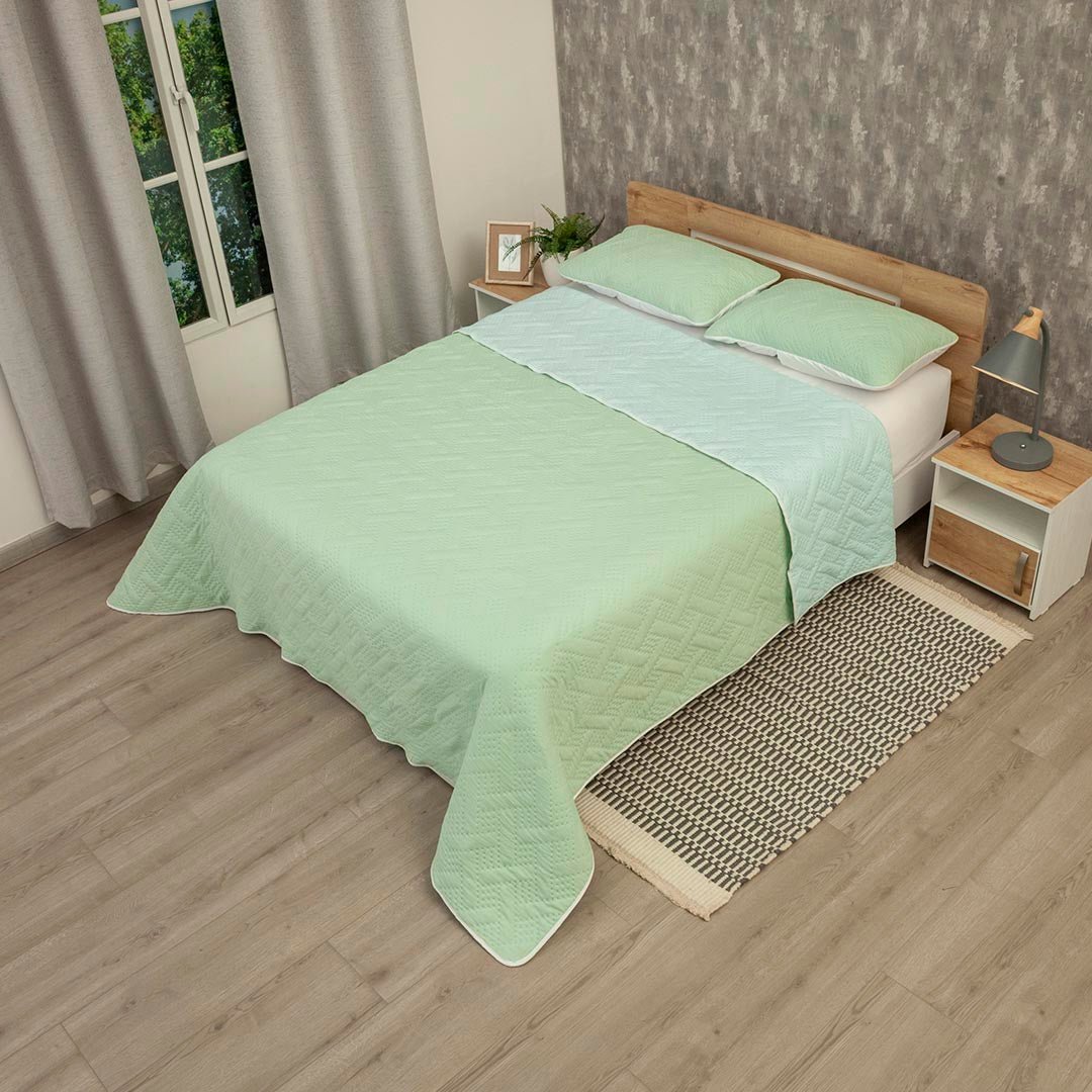 Cubrelecho Termosellado Cotton Sense Verde y Azul para Cama King 200 X 200 Cm Fondo Entero - TENDIDOS Y CUBRELECHOS | Bylmo