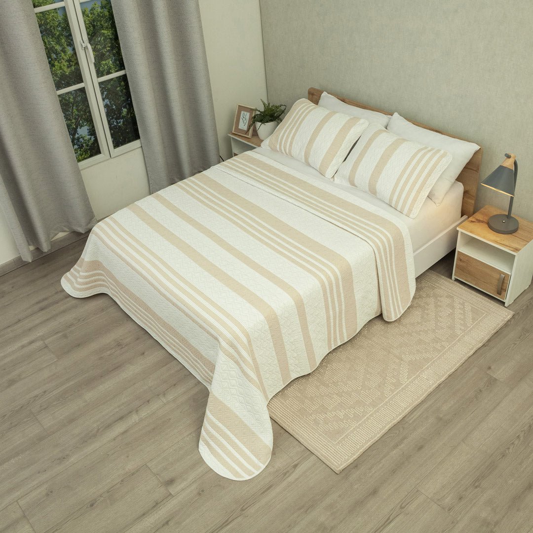 Cubrelecho Doble Faz Trama Salmón y Blanco para Cama Doble 140 X 190 Cm Prensado de Lineas - TENDIDOS Y CUBRELECHOS | Bylmo