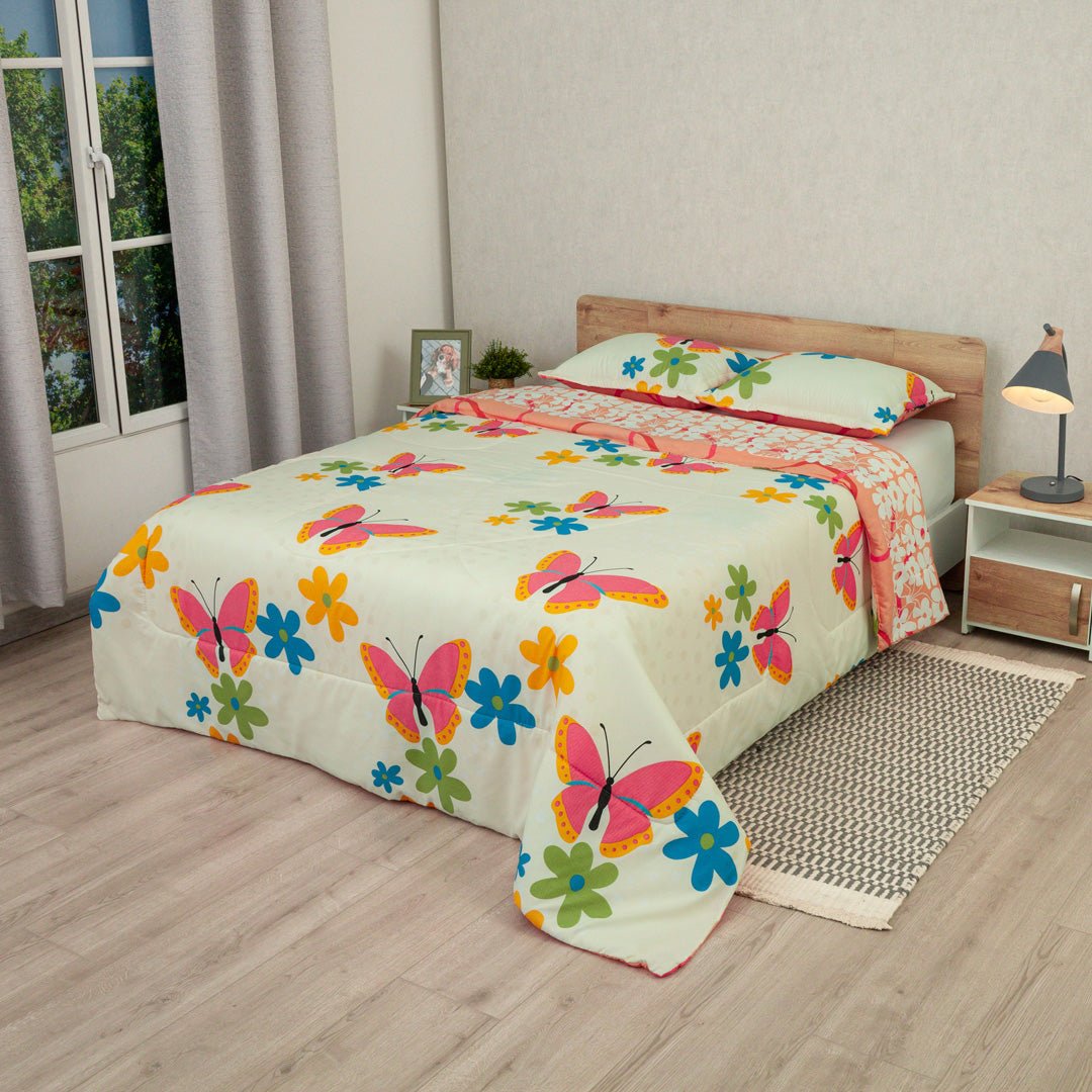 Cubrelecho Semi Acolchado Petalia Naranja para Cama Doble 140 X 190 Cm de Flores - TENDIDOS Y CUBRELECHOS | Bylmo