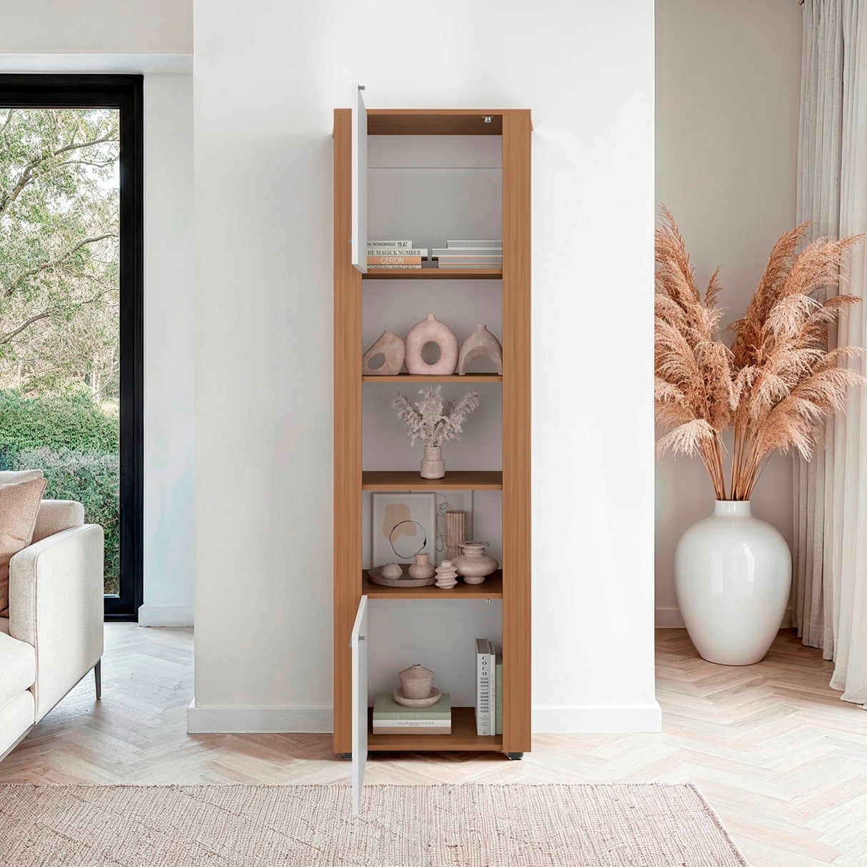 Estantería Tanalea Kronos y Fresno 56x185cm Rectangular con Cinco Compartimientos y Cuatro Entrepaños - BIBLIOTECAS Y ESTANTERIAS | Bylmo