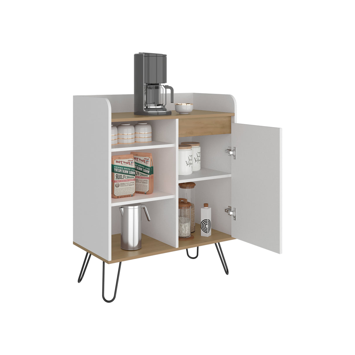 Estación de Café Espresso Fresno Europeo y Blanco 80x99.4cm con Tres Entrepaños y con Cinco Compartimientos - BARRAS Y MUEBLES AUXILIARES | Bylmo